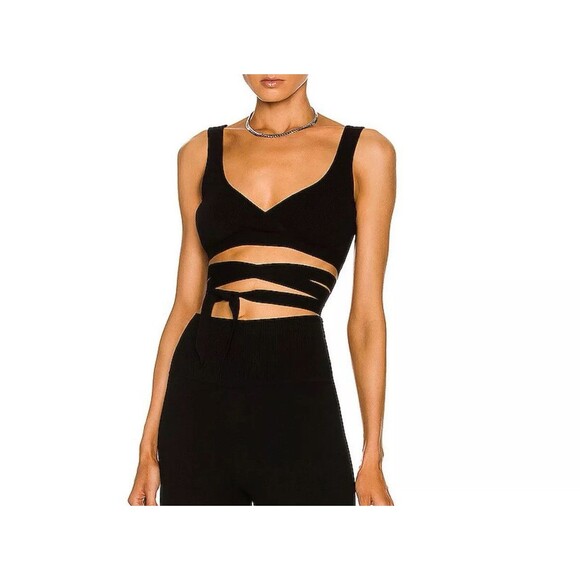 Live The Process Crop Top Women Small Theda Black Ribbed Knit Tie Detail Stretch - Picture 1 of 12
